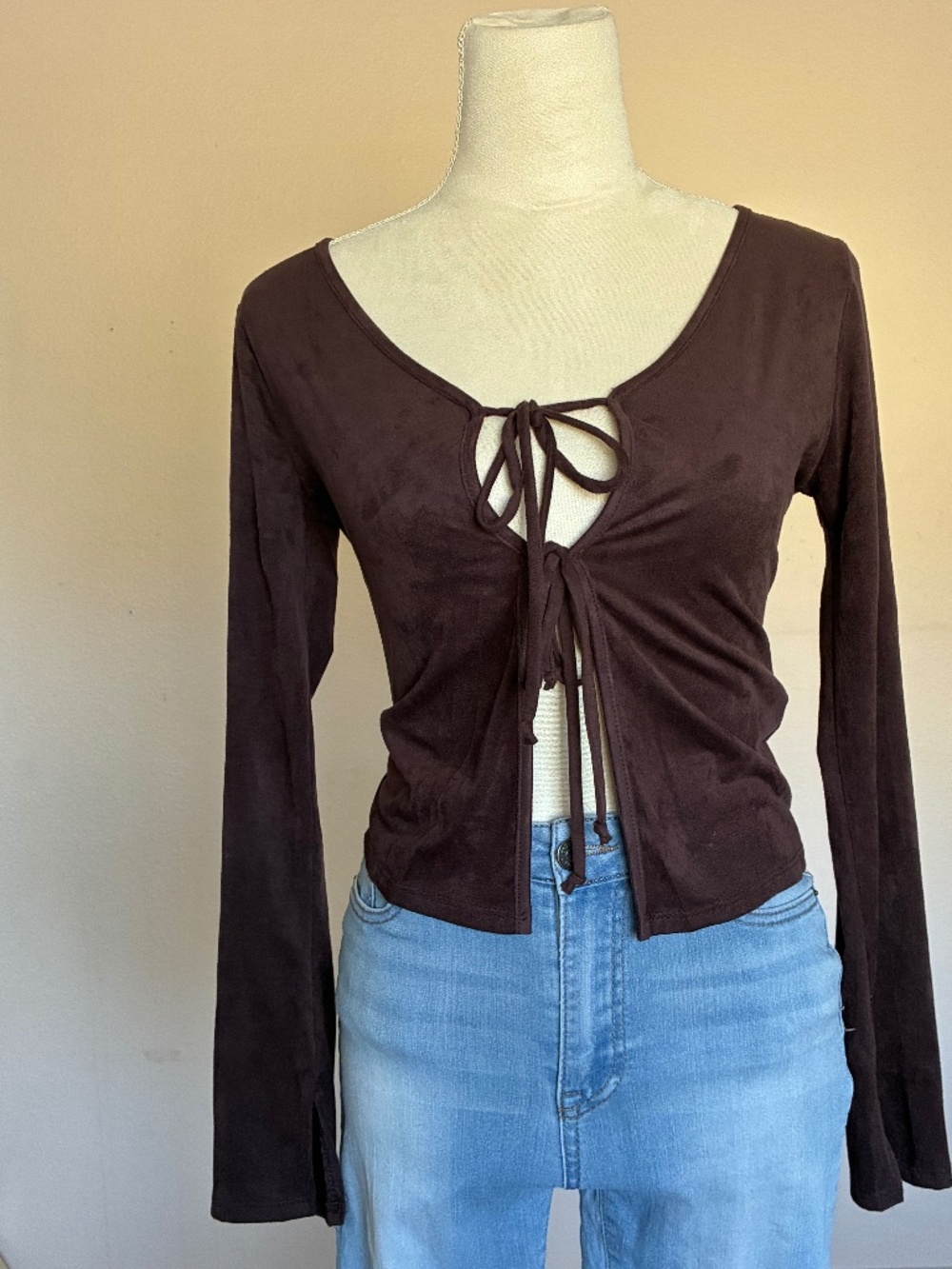 Long sleeve tie front top